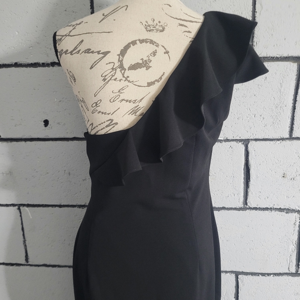 Calvin Klein Black One-Shoulder Ruffle Dress - Picture 5 of 7